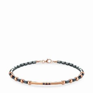 bracciale con ematite sfere in oro rosa e bacchetta con zaffiri