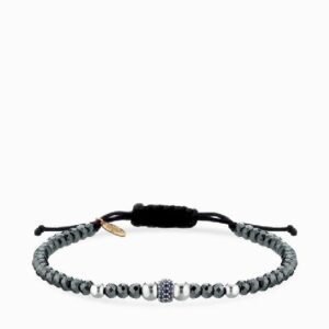 bracciale con ematite sfere in oro bianco e rondella con zaffiri