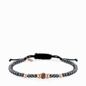 bracciale con ematite sfere in oro rosa e rondella con zaffiri