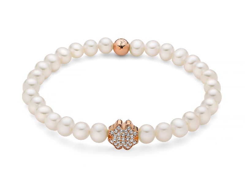 Bracciale di perle con fiore rosa