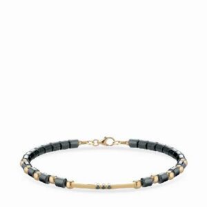 bracciale con ematite e sfere in oro giallo con bacchetta smile pietre verdi