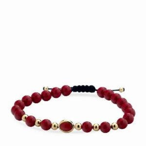 bracciale con sfere in ceramica rossa e oro giallo e pietra centrale rossa