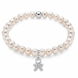 Bracciale di perle con ciondolo bambino in argento