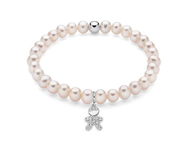 Bracciale di perle con ciondolo bambino in argento