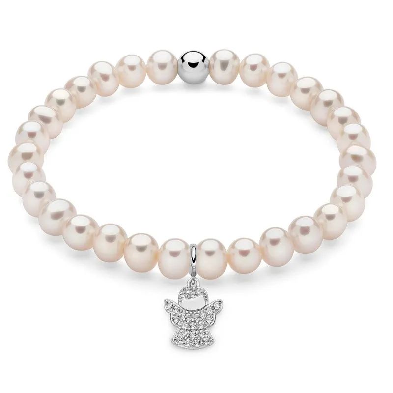 Bracciale di perle con ciondolo angelo in argento