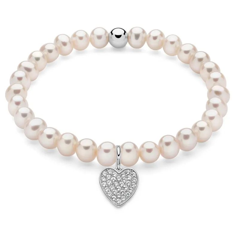 Bracciale di perle con ciondolo cuore in argento