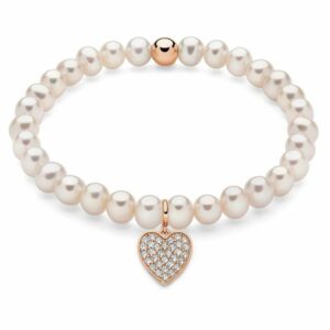 Bracciale di perle con ciondolo cuore placcato oro rosa