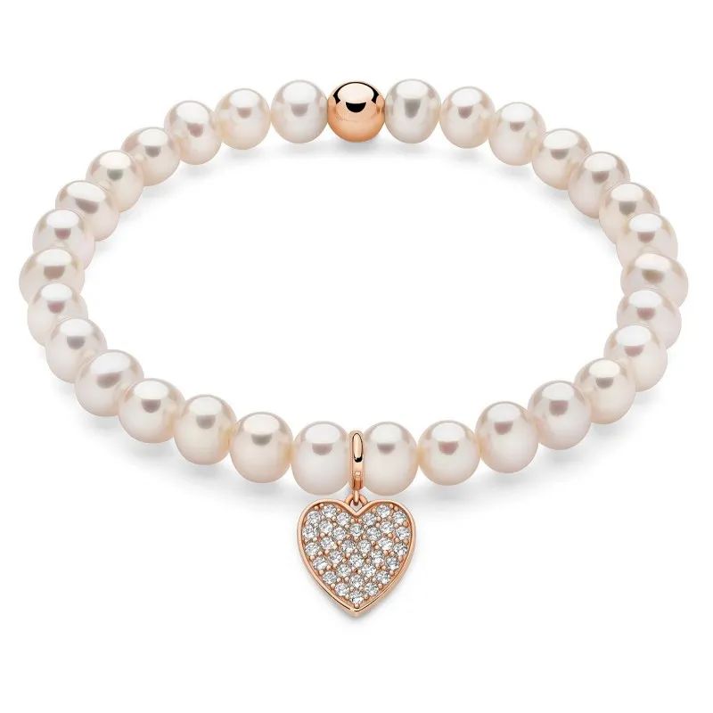 Bracciale di perle con ciondolo cuore placcato oro rosa