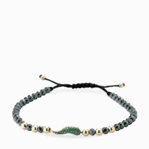 bracciale corno di smeraldi con sfere in ematite nera e oro giallo