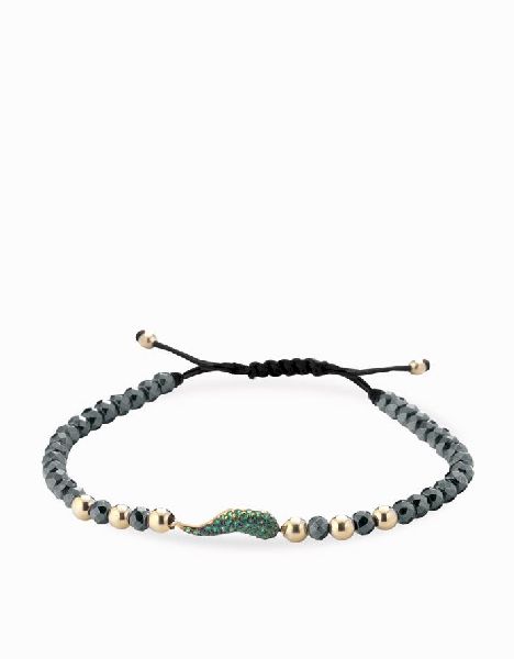 bracciale corno di smeraldi con sfere in ematite nera e oro giallo