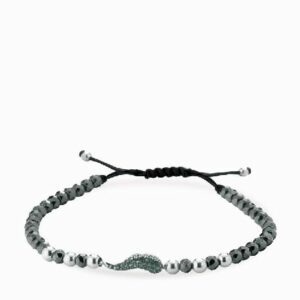 bracciale corno di smeraldi con sfere in ematite nera e oro bianco