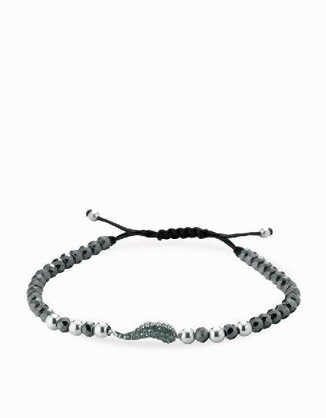 bracciale corno di smeraldi con sfere in ematite nera e oro bianco