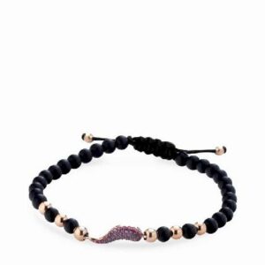 bracciale corno di rubini con sfere in onice e oro rosa