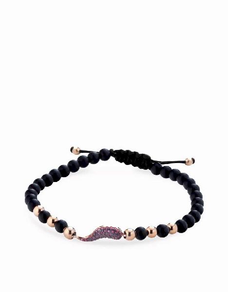 bracciale corno di rubini con sfere in onice e oro rosa