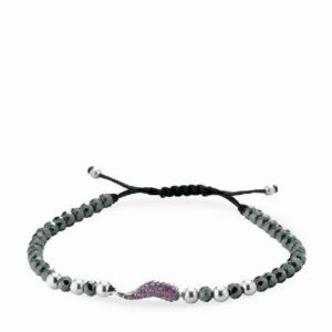 bracciale corno di rubini con sfere in ematite e oro bianco