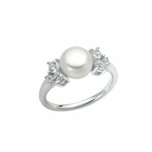 Anello in Argento 925 con Perla Vera e Topazi Bianchi