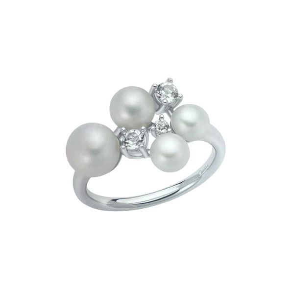 Anello in Argento 925 con Perle Vere e Topazi Bianchi