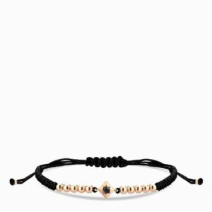 bracciale laccio in oro rosa con punto luce di diamnte nero centrale