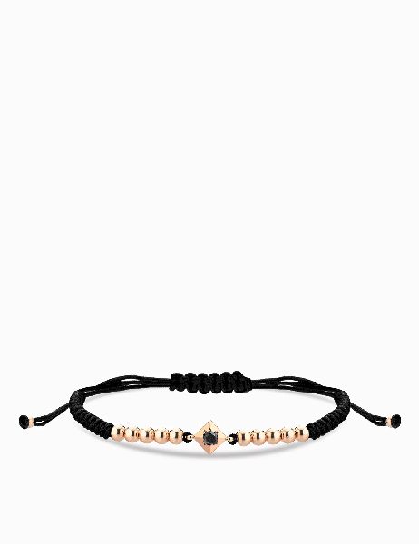 bracciale laccio in oro rosa con punto luce di diamnte nero centrale