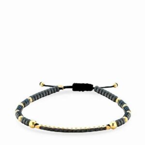 bracciale con sfere in ematite e oro rosa bacchetta con diamanti neri 1