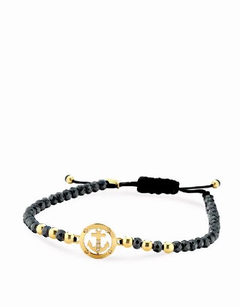 bracciale in cordino con ematite briole sfere e ancora in oro rosa e diamanti 1