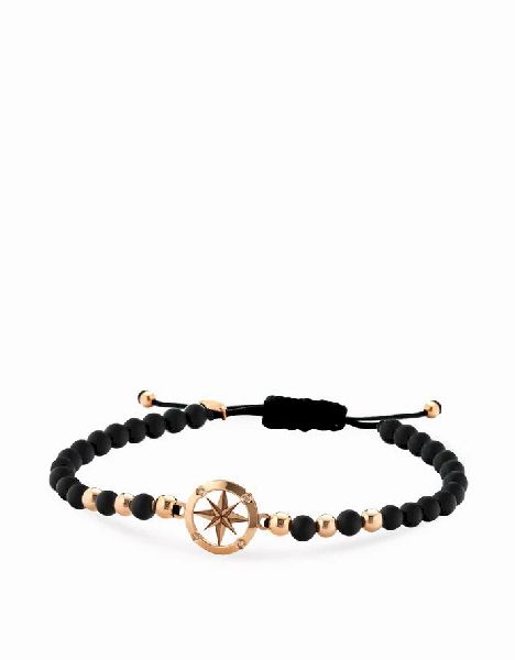 bracciale in cordino con sfere in onice e oro rosa rosa dei venti e diamanti