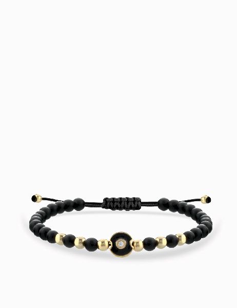 bracciale laccio onice in oro giallo con monetina e diamantino centrale