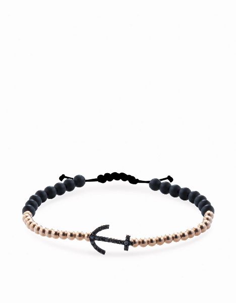 bracciale in cordino con sfere in onice e oro giallo e ancora in diamanti neri