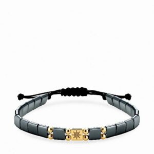 bracciale in cordino con ematite quadrata e inserto con timone in oro giallo