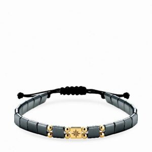 bracciale in cordino con ematite quadrata e inserto rosa dei venti in oro giallo
