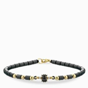 bracciale laccio in oro giallo con emtatie e centrale di diamanti bianchi e diamanti neri