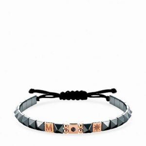 bracciale in cordino personalizzabile con ematite piramidale inserti in oro e diamante nero