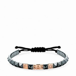 bracciale in cordino con ematite piramidale ed inserti oro rosa con lettere personalizzabili