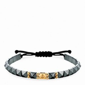 bracciale in cordino con ematite e inserto ancora in oro giallo