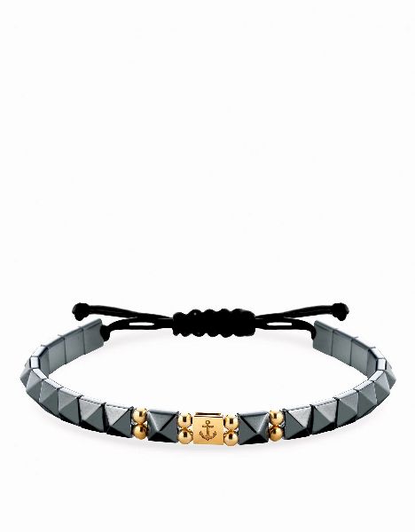 bracciale in cordino con ematite e inserto ancora in oro giallo