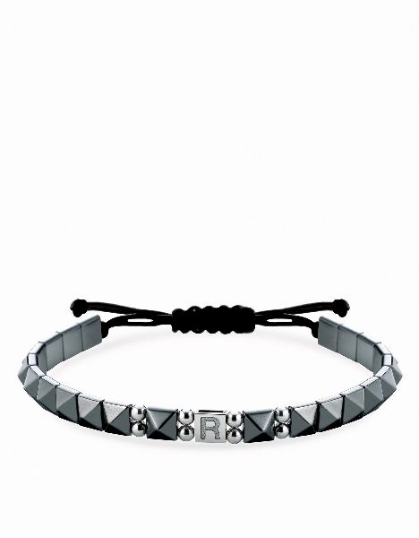 bracciale in cordino personalizzato con ematite e inserti in oro bianco