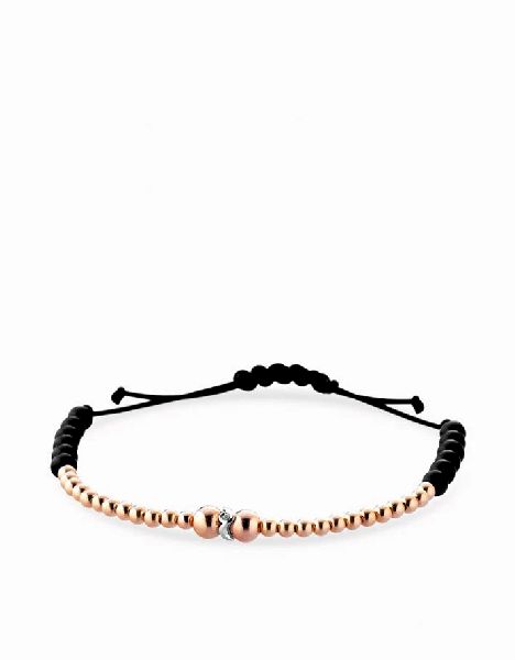 bracciale in cordino con sfere oro rosa onice e rondella con diamanti