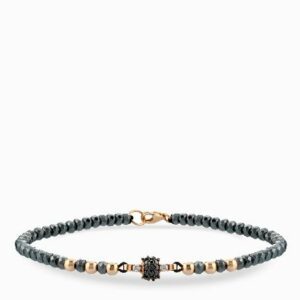 bracciale laccio in oro rosa ematite con centrale di diamanti bianchi e diamanti neri