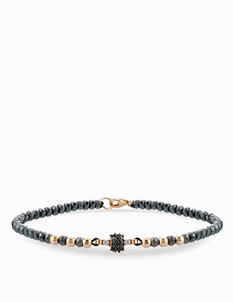 bracciale laccio in oro rosa ematite con centrale di diamanti bianchi e diamanti neri