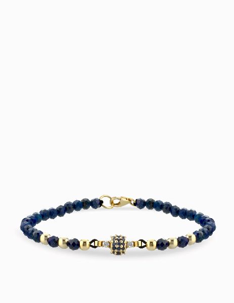 bracciale laccio in oro giallo lapis con centrale di diamanti e zaffiri