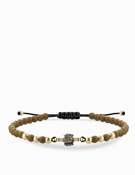 bracciale laccio in oro giallo con ematite centrale di diamanti bianchi e diamanti brown