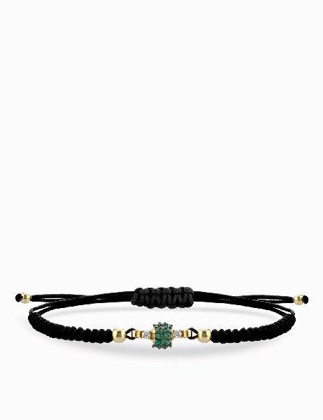 bracciale laccio in oro giallo con centrale di diamanti e smeraldi