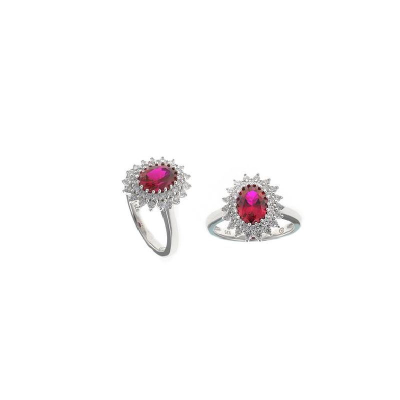 Anello Legacy in argento rodiato con zirconi bianchi e rubino