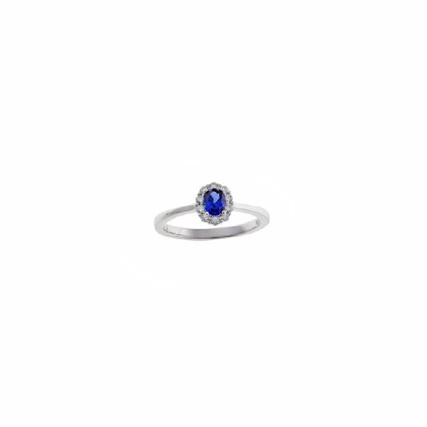 Anello in argento 925 rodiato con zircone ovale blu