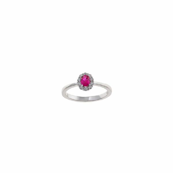 Anello in argento 925 rodiato con zircone ovale rosso