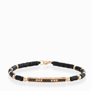 bracciale con ematite in oro rosa bacchetta di diamanti e diamanti neri