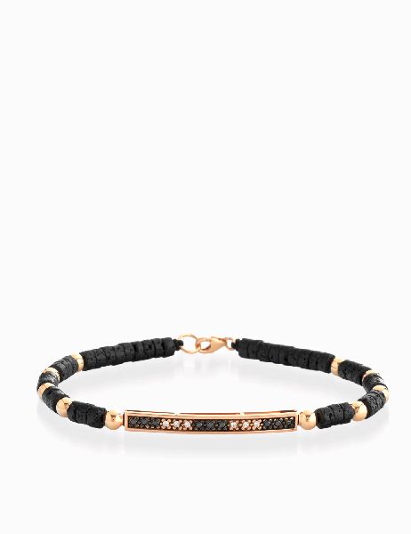bracciale con ematite in oro rosa bacchetta di diamanti e diamanti neri