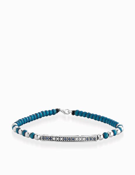 bracciale con ematite in oro bianco bacchetta centrale di diamanti e zaffiri