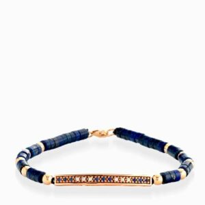 bracciale con ematite in oro rosa bacchetta centrale di diamanti e zaffiri