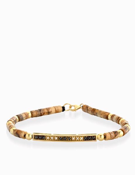 bracciale in oro rosa con ematite e bacchetta di diamanti neri e diamanti bianchi